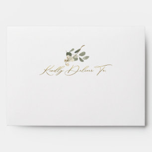 Kindly Deliver To Floral Gold Calligraphy Wedding Envelope