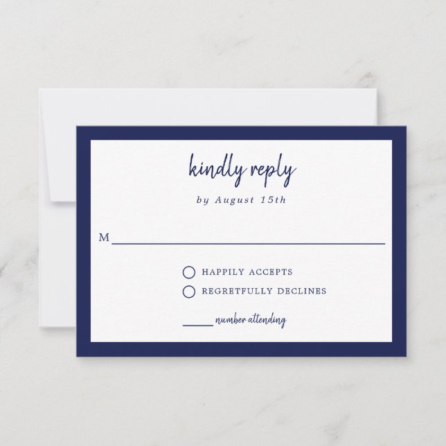 Kindly Reply Blue Wedding Elegant Simple Script RSVP Card (Front)