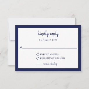 Kindly Reply Blue Wedding Elegant Simple Script RSVP Card