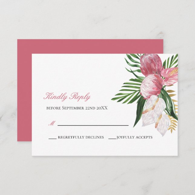 Kindly Reply  Elegant Tropical Paradise Wedding  R RSVP Card (Front/Back)