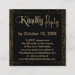 Kindly Reply Festive Confetti QR Code on Black Enclosure Card