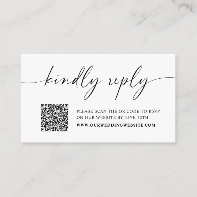 Kindly Reply Minimalist Wedding RSVP Enclosure Car Card (Front)