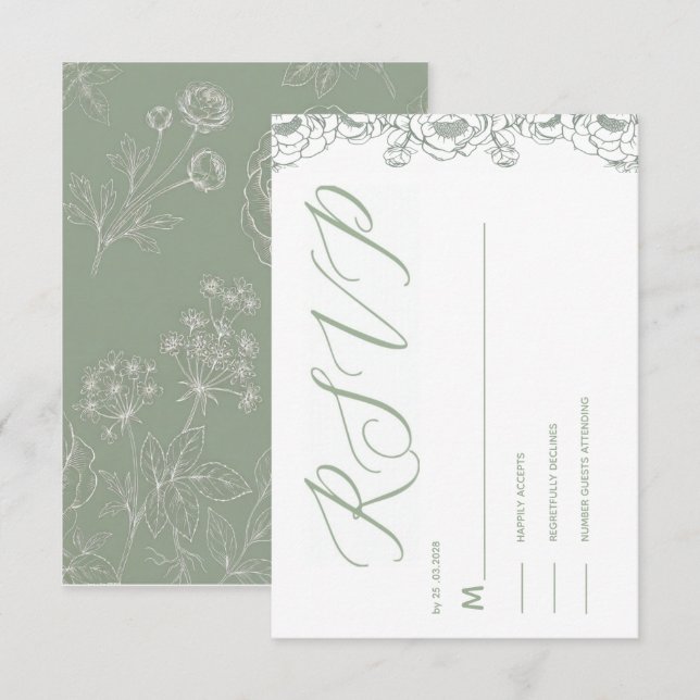 kindly reply sage green floral  response card (Front/Back)