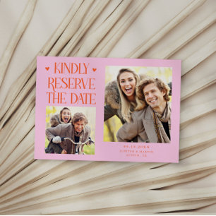 Kindly Reserve 2-Photo Orange Pink Wedding Save The Date