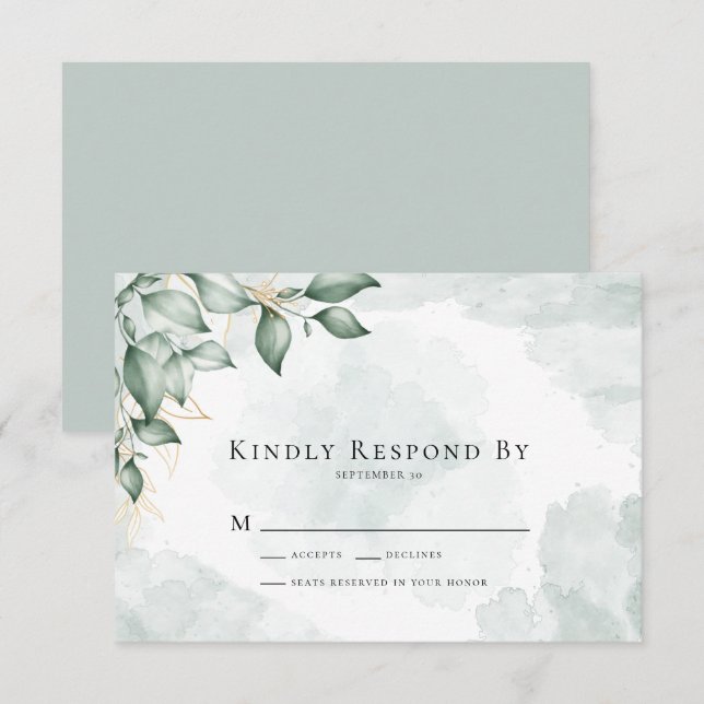 Kindly Respond Eucalyptus Greenery Wedding  RSVP C Card (Front/Back)
