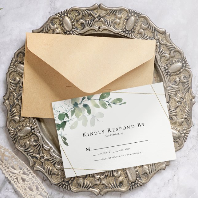 Kindly Respond Eucalyptus Greenery Wedding RSVP Card (Creator Uploaded)