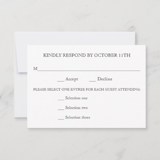 KINDLY RESPOND WEDDING RSVP 3 MENU CHOICES REPLY (Front)