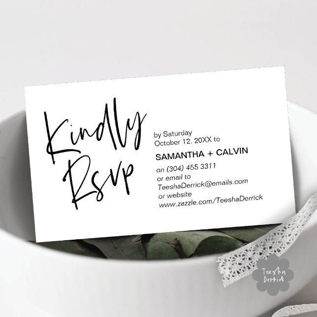 Kindly RSVP Modern Minimalist Wedding Invitation (Kindly RSVP Modern Minimalist Wedding Dinner Invites Reminder Enclosed Card Phone Email Black White)