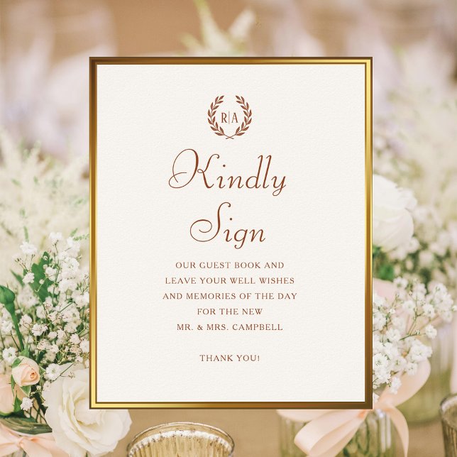 Kindly Sign Monogram Wedding Guest Book Terracotta (Creator Uploaded)