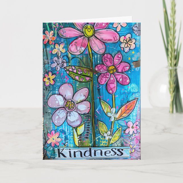 *~**~ KINDNESS Doodle Colourful Whimsical Flower Thank You Card (Front)