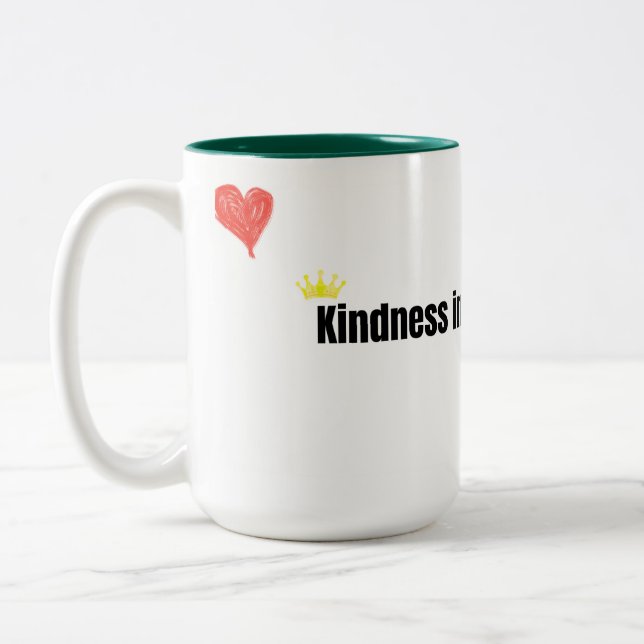 Kindness in Every Sip Cute Typography Coffee Mug (Left)