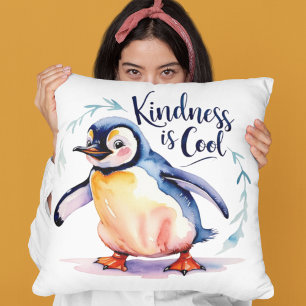 Kindness Is Cool Penguin Throw Pillow
