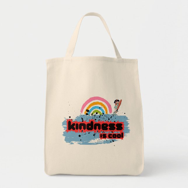 Kindness is Cool – Rainbow Surf Vibes Tote Bag (Front)