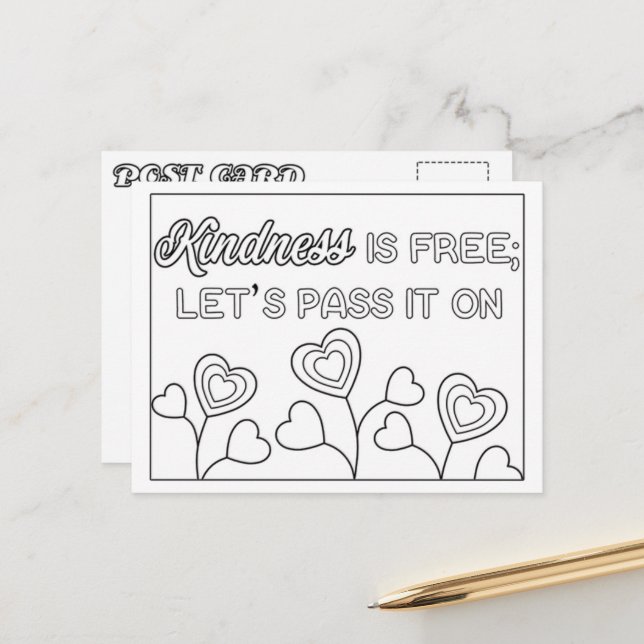 Kindness Is Free Colour Me Postcard (Front/Back In Situ)