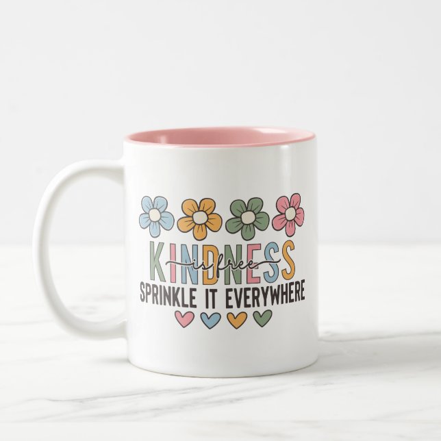 Kindness is Free, Daisy Positive Quote Two-Tone Coffee Mug (Left)