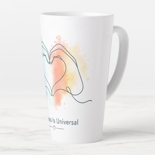 Kindness Is Universal Pride Heart Design Latte Mug (Right Angle)