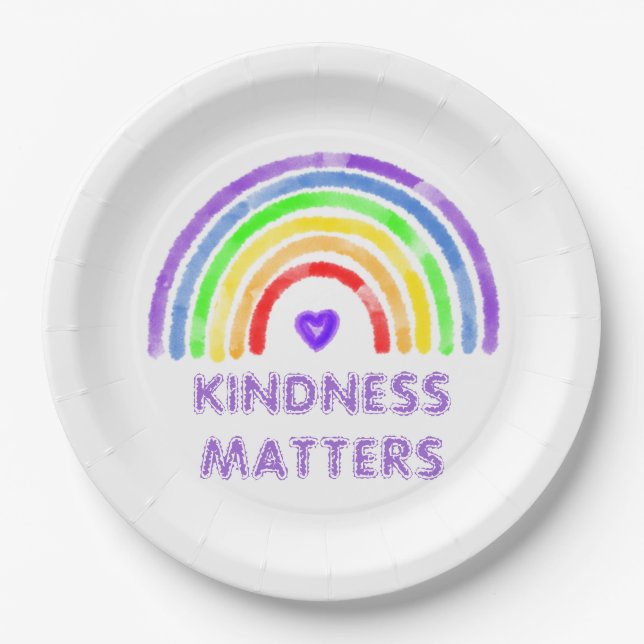 Kindness Matters | Rainbow and Heart Watercolor    Paper Plate (Front)