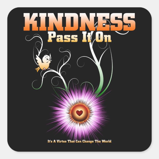 KINDNESS - Pass It On Starburst Heart Square Sticker (Front)