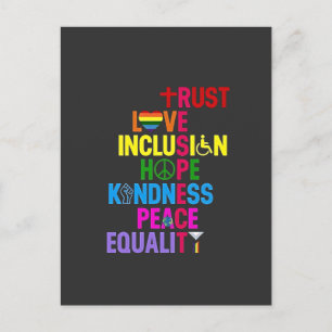 Kindness Peace Equality Love Inclusion Hope Announcement Postcard