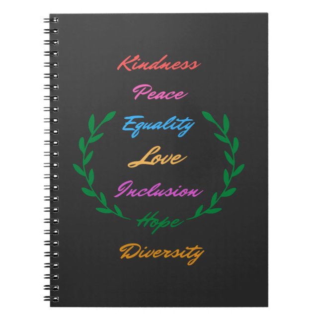 Kindness Peace Equality Love Inclusion Hope Divers Notebook (Front)