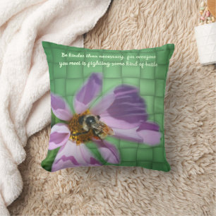 Kindness Quote Bee On Flower Inspirational  Cushion