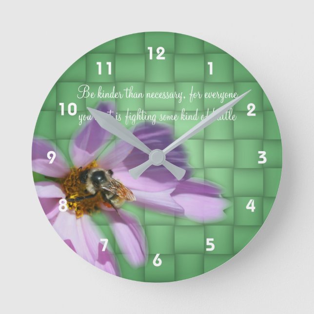 Kindness Quote Bee On Flower Inspirational Round Clock (Front)