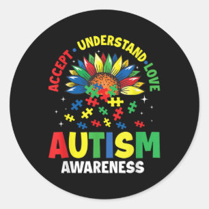Kindness Ribbon Heart Autism Awareness _5  Classic Round Sticker
