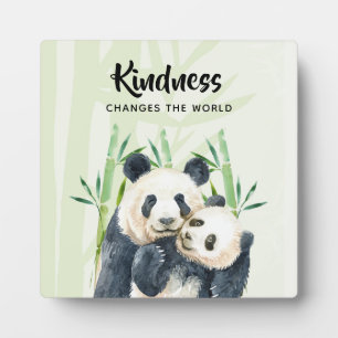 Kindness Saying with Cute Panda Bears Cuddling Plaque