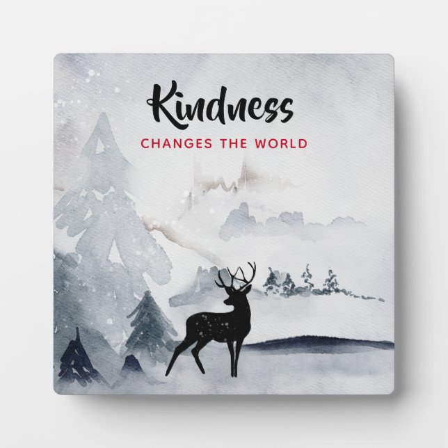 Kindness Saying with Majestic Deer Watercolor Plaque (Front)