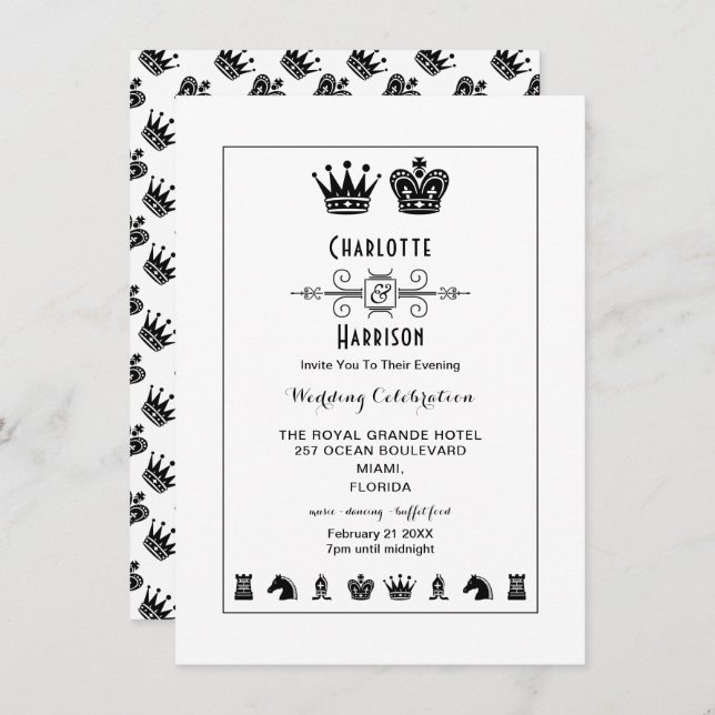King And Queen Chess Board Game Evening Wedding Invitation (Front/Back)