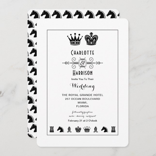 King And Queen Chess Board Game Wedding Invitation (Front/Back)