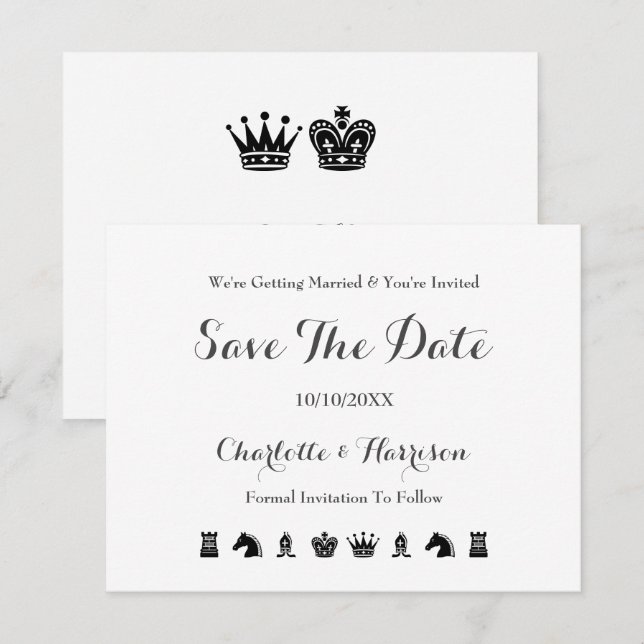 King And Queen Chess Board Game Wedding Save The Date (Front/Back)