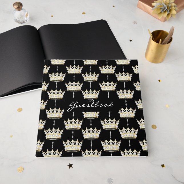 King and Queen Elegant Gold Crown + Diamonds Guest Book (Front Open)