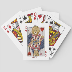 King and Queen of Hearts Lions Blue Playing Cards