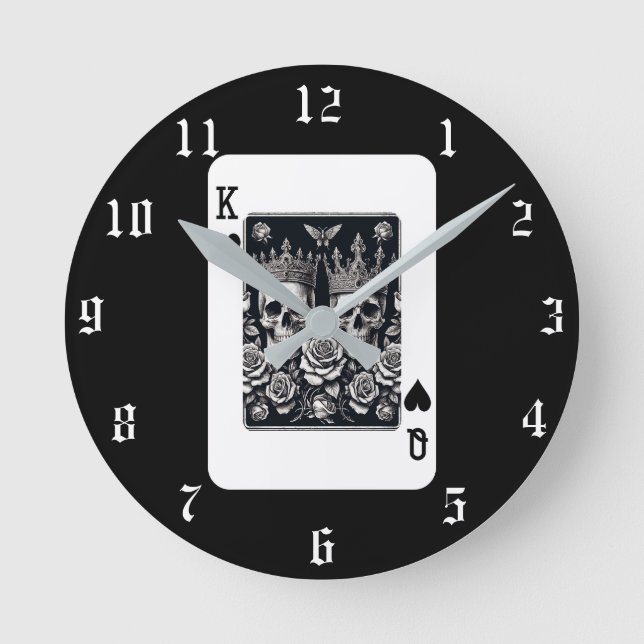 King and Queen of Hearts Royal Card Round Clock (Front)