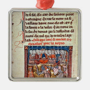 King Arthur and Guinevere watching a Metal Tree Decoration