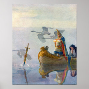 King Arthur & Excalibur, c. 1922 by N.C Wyeth Poster