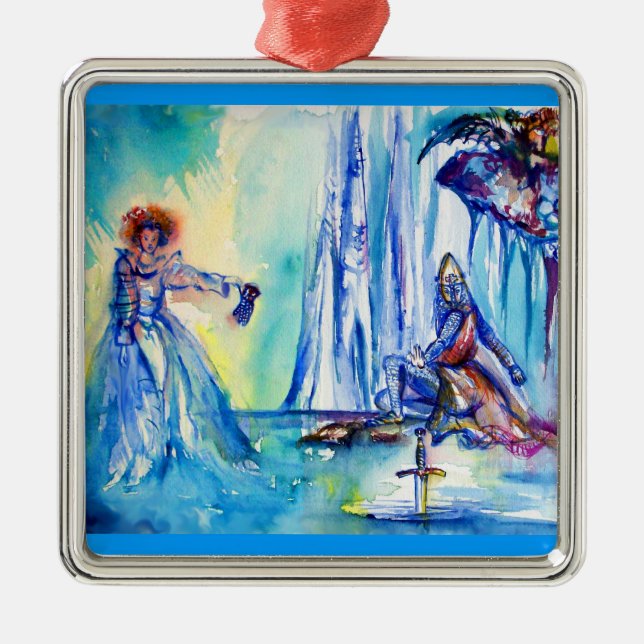 KING ARTHUR ,LADY OF THE LAKE AND EXCALIBUR METAL ORNAMENT (Front)