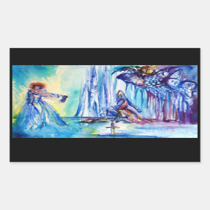 KING ARTHUR ,LADY OF THE LAKE AND EXCALIBUR RECTANGULAR STICKER