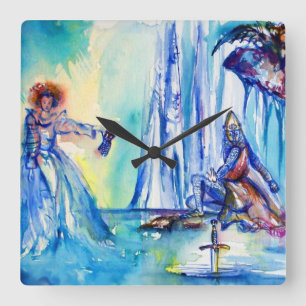 KING ARTHUR ,LADY OF THE LAKE AND EXCALIBUR SQUARE WALL CLOCK