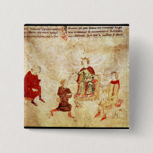 King Arthur on his Throne Surrounded 15 Cm Square Badge