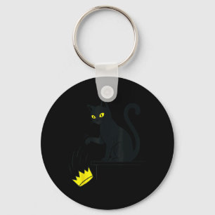 King Black Cat Kicking Crown Meme Funny 4th Of Key Ring