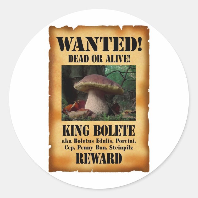 King Bolete - Wanted Dead or Alive Classic Round Sticker (Front)