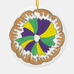 King Cake New Orleans NOLA Mardi Gras Carnival Ceramic Ornament