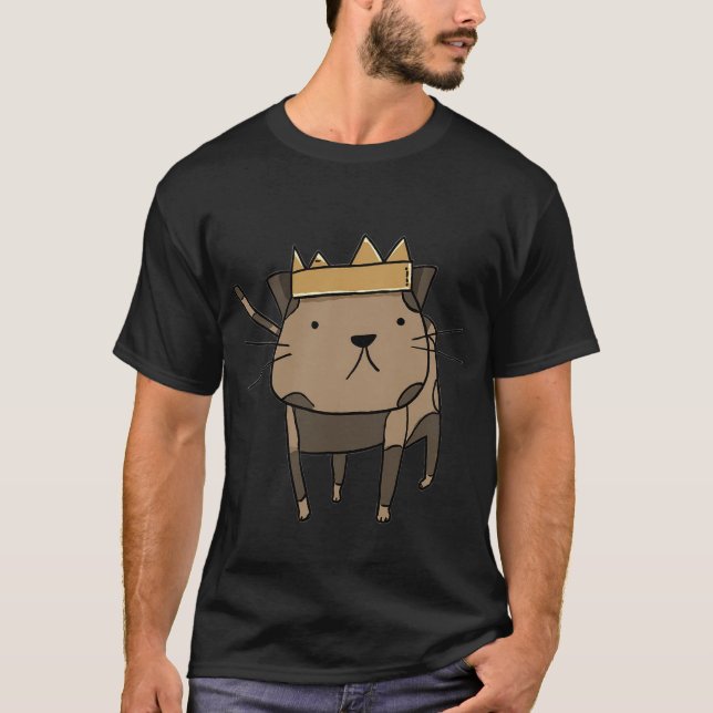 King Cat Cartoon — Crowned Kitty Doodle  T-Shirt (Front)