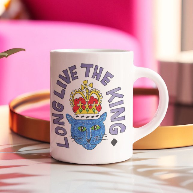 King cat pin badge Long live the King coffee mug (Creator Uploaded)