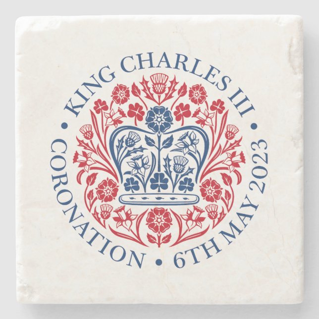 king charles 3rd emblem souvenir  square paper coa stone coaster (Front)