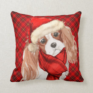 King Charles and Red Plaid Christmas Dog Throw Pil Cushion