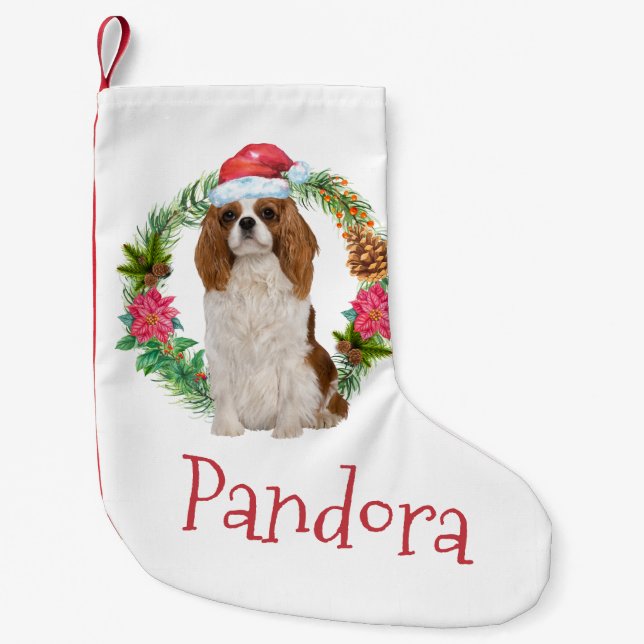King Charles Cavalier spaniel Christmas wreath Small Christmas Stocking (Front)