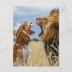 King Charles Cocker Spaniel with Lion Holiday Postcard